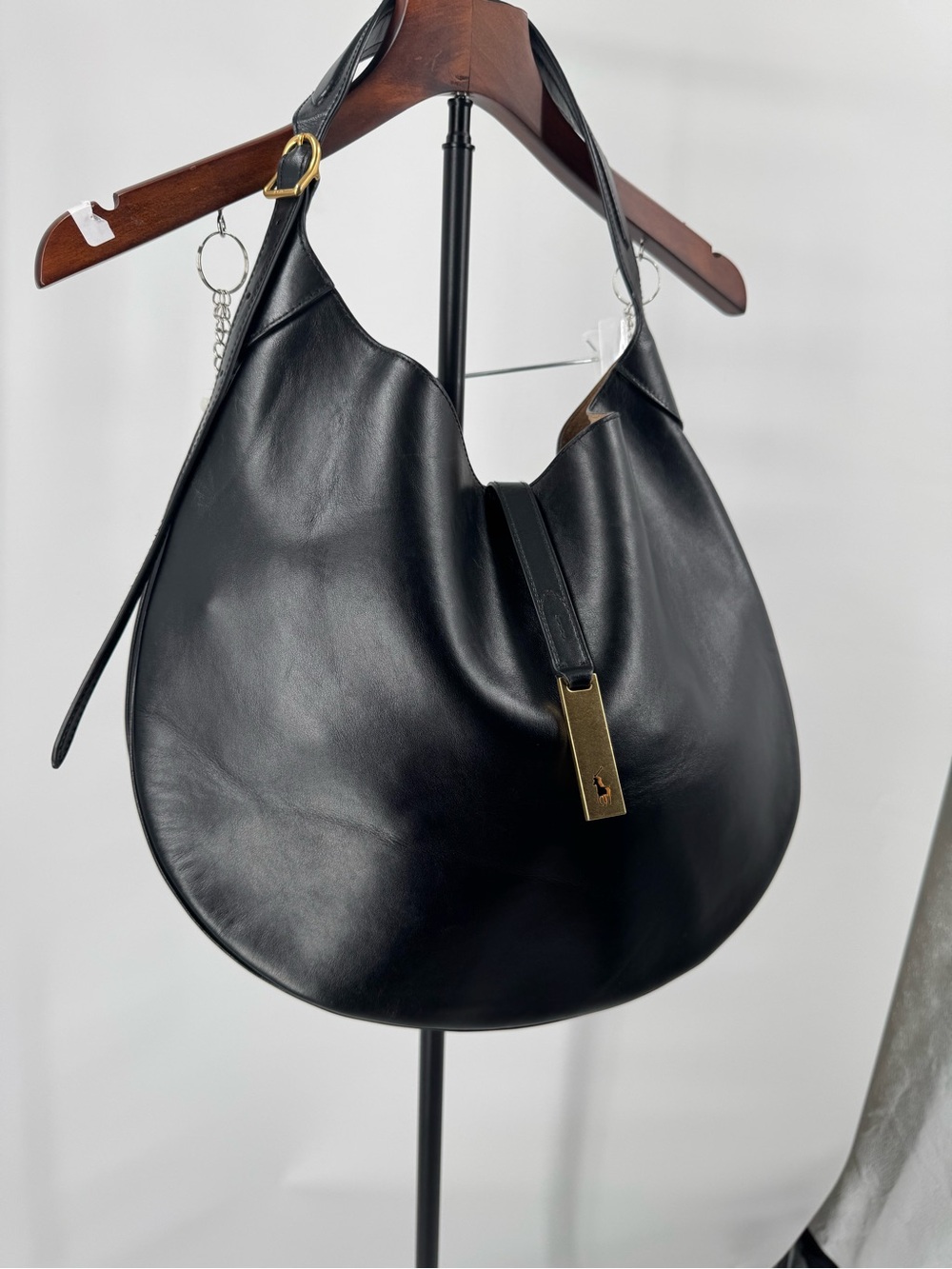 Women’s Polo ID Calfskin Large Shoulder Hobo Bag with Gold Accent - Picture 8 of 9